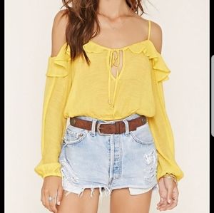 Ruffled Open Shoulder Crop Top